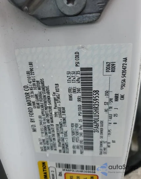 2017 Ford Fusion Se Hybrid from USA, damaged, VIN 3FA6P0LU5HR359558